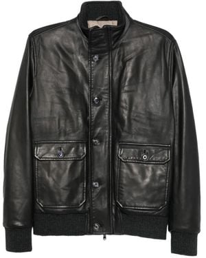 Barba Napoli Veste En Cuir À Col Montant - Black