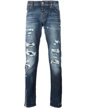 Philipp Plein Distressed Slim-Fit Jeans - Blue