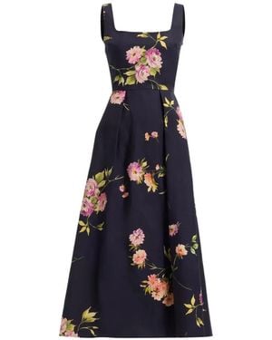 Elie Saab Floral-Print Midi Dress - Blue