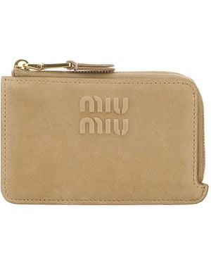 Miu Miu Embossed Leather Card Holder - Natural
