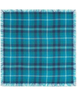 Eric Bompard Checked Fringed Scarf - Blue