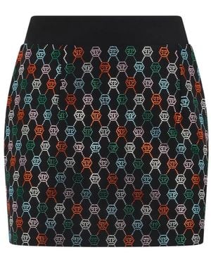 Philipp Plein Minifalda con monograma de strass - Negro
