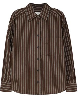 Closed Striped Oversized Shirt - Brown