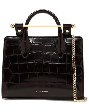 Strathberry Croc-Embossed Chain Tote Bag - Black