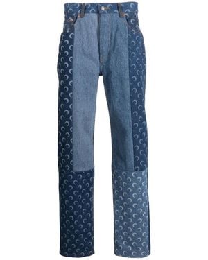 Marine Serre Regenerated-Denim Slim-Fit Jeans - Blue
