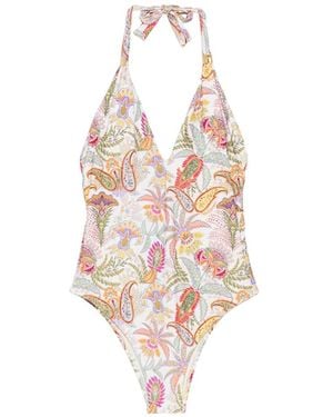 Agua de Coco Paisley-Print Swimsuit - White