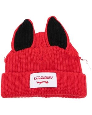 Charles Jeffrey Artisanal Supersized Fox Beanie Hat - Red