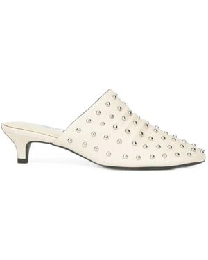 Ash Flache Eloise Mules Aus Leder Mit Nieten - Weiß