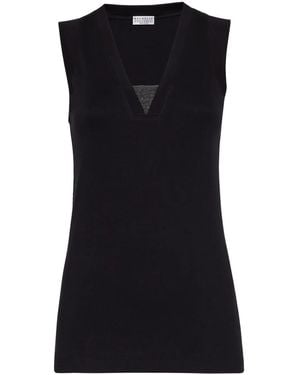 Brunello Cucinelli Solid V Neck Top - Black