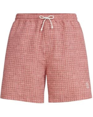 Brunello Cucinelli Flower-Print Swim Shorts - Red