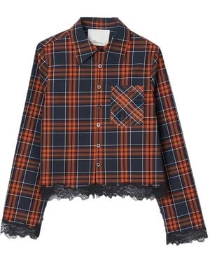 3.1 Phillip Lim Plaid-Pattern Lace-Trim Cropped Shirt - Red