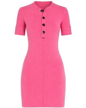 Chloé Ribbed-Knit Short-Sleeve Dress - Pink