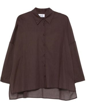 Niu Asymmetric-Hem Shirt - Brown