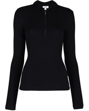 Agolde Amica Ribbed-Knit Polo Top - Black