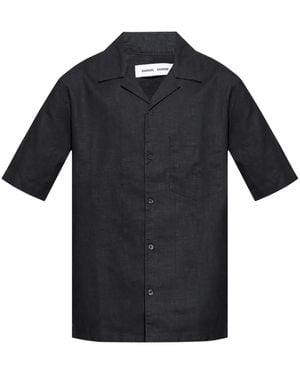 Samsøe & Samsøe Short-Sleeve Linen-Blend Shirt - Black