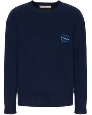 Marni Logo-Patch Crew-Neck Jumper - Blue