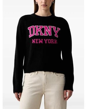 DKNY Bell Intarsia-Logo Raglan-Sleeve Jumper - Black