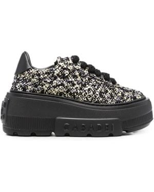 Casadei Bouclé-Knit Platform Sneakers - Black