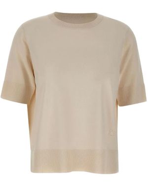 Elena Miro Ribbed Logo Knit Top - White