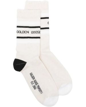 Golden Goose Stripes Logo Socks - White