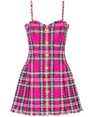 Balmain Plaid-Check Chain-Strap Dress - Pink
