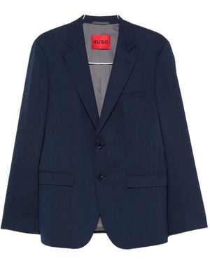BOSS Single-Breasted Notched-Lapels Blazer - Blue