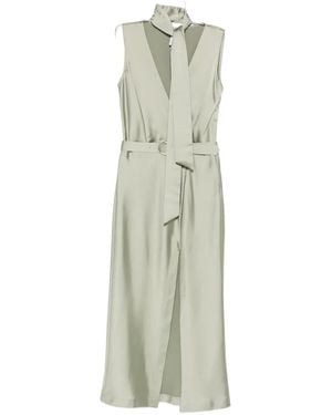 Imperial Belted Pussy-Bow Dress - White