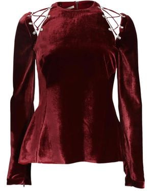 Antonio Berardi Lace-Up Velvet Blouse - Red