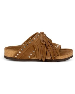 Elena Iachi Sandales Frangées À Clous - Brown