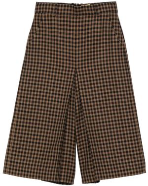 Saint Laurent Gingham Mid-Rise Wool Culottes - Brown