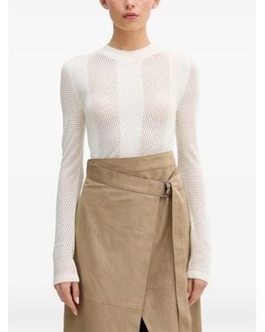 Sisley Open-Knit Long-Sleeve Top - White