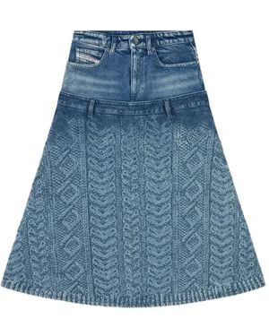 DIESEL Jupe Mi-Longue En Jean Effet Torsadé - Blue