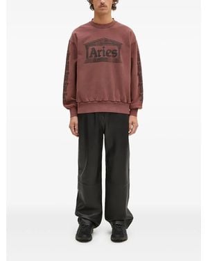 Aries Temple-Print Sweatshirt - Red