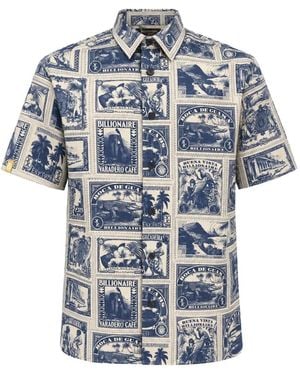 Billionaire Stamp-Print Bowling Shirt - Blue