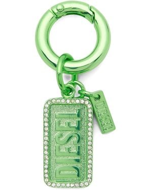 DIESEL Metal Keyring With Logo And Rhinestones - Green