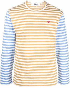 COMME DES GARÇONS PLAY Logo-Embroidered Stripe-Print T-Shirt - Natural