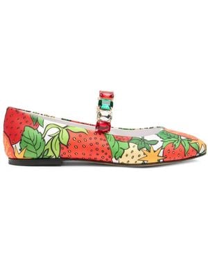 Casadei X Enriquez Ballet Love Strawberries Crystal-Embellished Ballet Flats - White