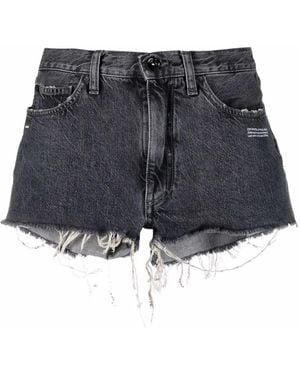 Off-White c/o Virgil Abloh Corporate Frayed Denim Shorts - Grey