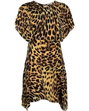 Stella McCartney Leopard-Print Silk Flounce Dress - Brown