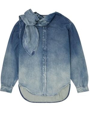 DIESEL Denim Blouse Met Gestrikte Hals - Blauw