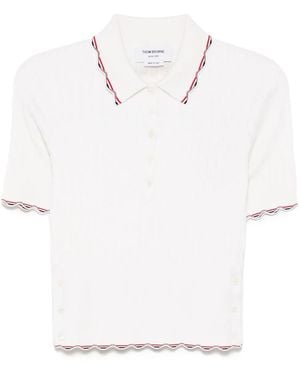 Thom Browne Polo En Maille Nervurée À Bandes Tricolores - White