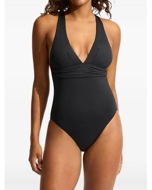 Seafolly V-Neck Sleeveless Swimsuit - Black