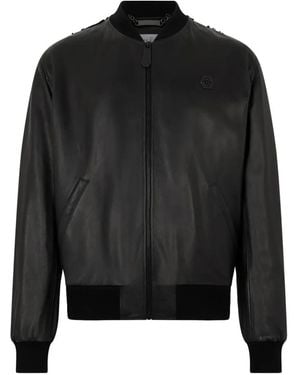 Philipp Plein Chaqueta bómber de piel - Negro