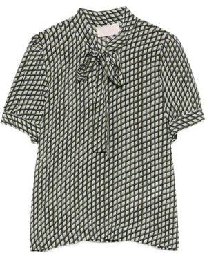 iBlues Geometric-Print Pussy-Bow-Collar Blouse - Gray