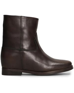 Julie Dee Topstitched Leather Ankle Boots - Brown