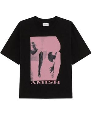 AMISH Graphic-Print Loose-Fit T-Shirt - Black