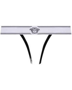 Versace Medusa Logo-Waistband Thong - White