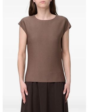 Max Mara Ribbed-Knit Short-Sleeved T-Shirt - Brown