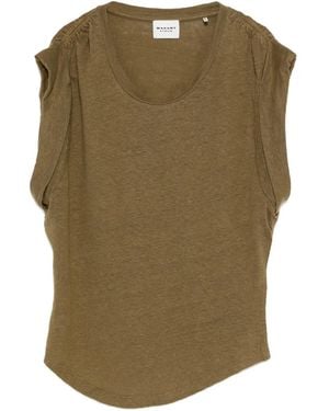 Isabel Marant Gathered-Sleeve Linen Top - Green