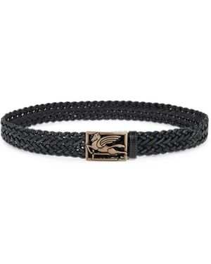Etro Woven Leather Belt With Pegaso Buckle - White